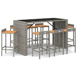 vidaXL 9-tlg. Gartenbar-Set Grau Poly Rattan & Massivholz Akazie