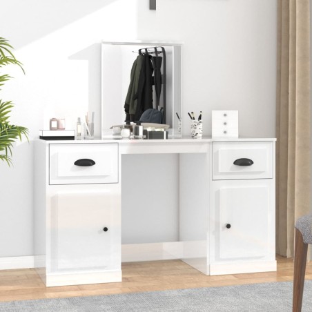 vidaXL Schminktisch mit Spiegel Hochglanz-Weiß 130x50x132,5 cm
