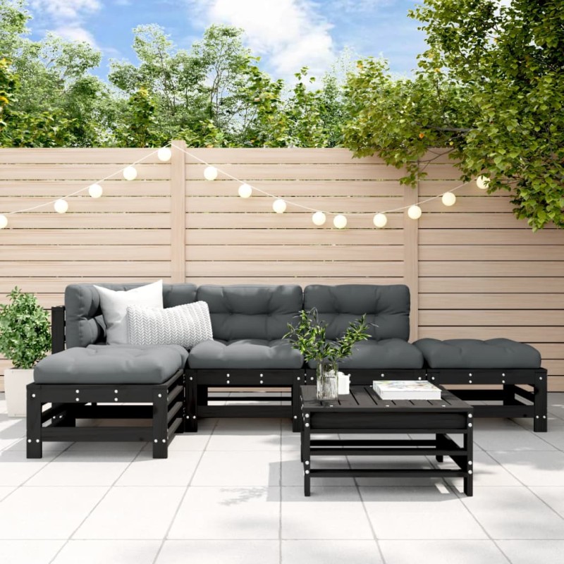 vidaXL 6-tlg. Garten-Lounge-Set mit Kissen Schwarz Massivholz vidaXL 6-tlg. Garten-Lounge-Set mit Kissen Schwarz Massivholz