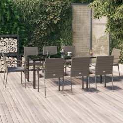 vidaXL 9-tlg. Garten-Essgruppe mit Kissen Schwarz und Grau Poly Rattan