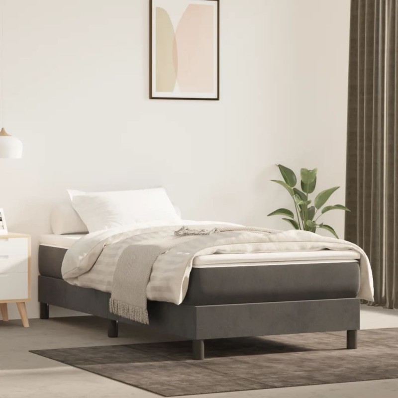 vidaXL Boxspringbett mit Matratze Dunkelgrau 80x200 cm Samt vidaXL Boxspringbett mit Matratze Dunkelgrau 80x200 cm Samt