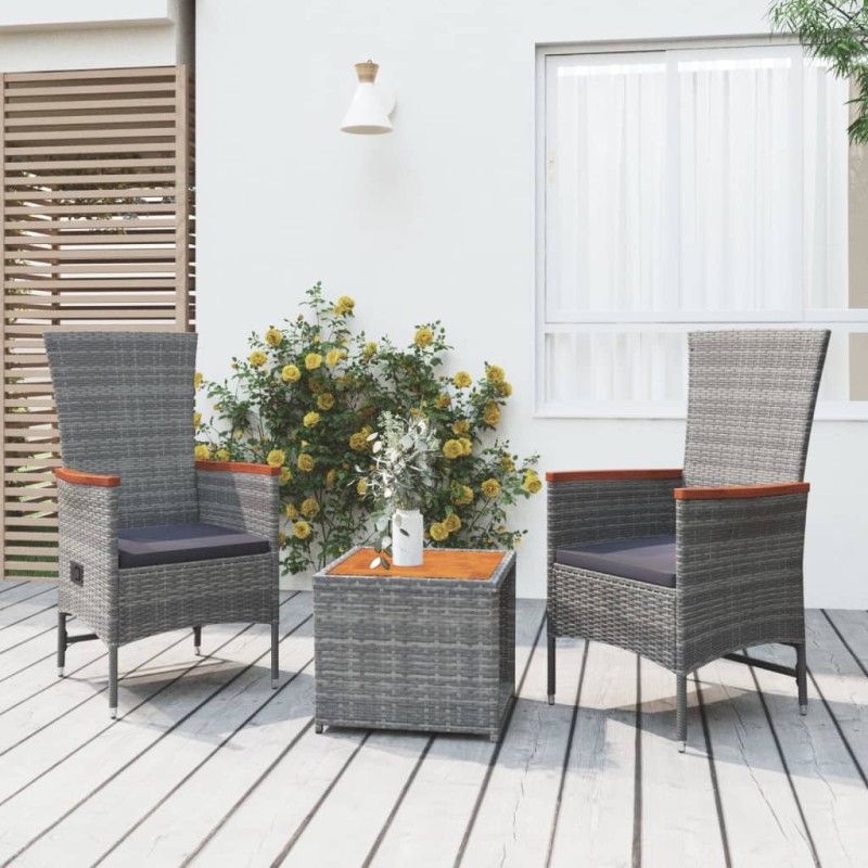 vidaXL 3-tlg. Garten-Lounge-Set Grau Poly Rattan & Massivholz Akazie vidaXL 3-tlg. Garten-Lounge-Set Grau Poly Rattan & Massivholz Akazie