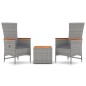 vidaXL 3-tlg. Garten-Lounge-Set Grau Poly Rattan & Massivholz Akazie vidaXL 3-tlg. Garten-Lounge-Set Grau Poly Rattan & Massivholz Akazie
