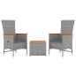 vidaXL 3-tlg. Garten-Lounge-Set Grau Poly Rattan & Massivholz Akazie vidaXL 3-tlg. Garten-Lounge-Set Grau Poly Rattan & Massivholz Akazie