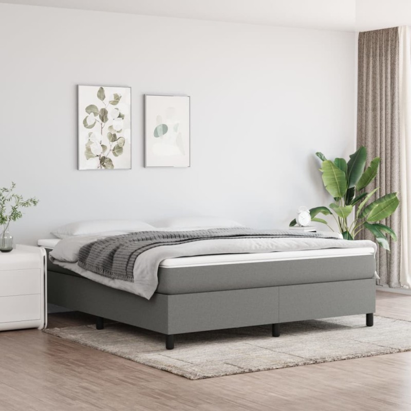vidaXL Boxspringbett mit Matratze Dunkelgrau 180x200 cm Stoff vidaXL Boxspringbett mit Matratze Dunkelgrau 180x200 cm Stoff