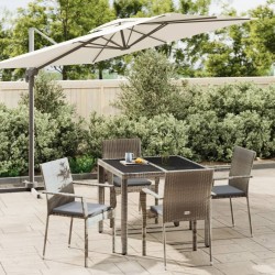 vidaXL 5-tlg. Garten-Essgruppe mit Kissen Grau Poly Rattan