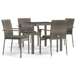 vidaXL 5-tlg. Garten-Essgruppe mit Kissen Grau Poly Rattan