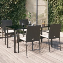 vidaXL 5-tlg. Garten-Essgruppe mit Kissen Schwarz Poly Rattan