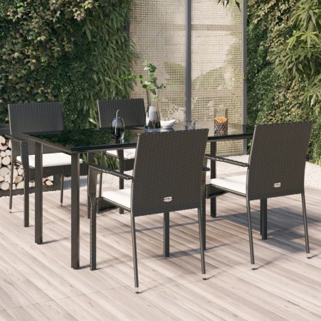 vidaXL 5-tlg. Garten-Essgruppe mit Kissen Schwarz Poly Rattan