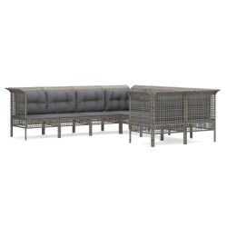 vidaXL 8-tlg. Garten-Lounge-Set mit Kissen Grau Poly Rattan