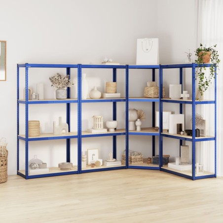 vidaXL Regale mit 4 Böden 4 Stk. Blau Stahl & Holzwerkstoff