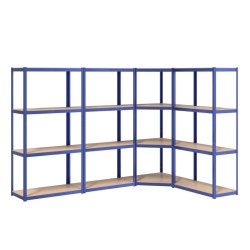 vidaXL Regale mit 4 Böden 4 Stk. Blau Stahl & Holzwerkstoff