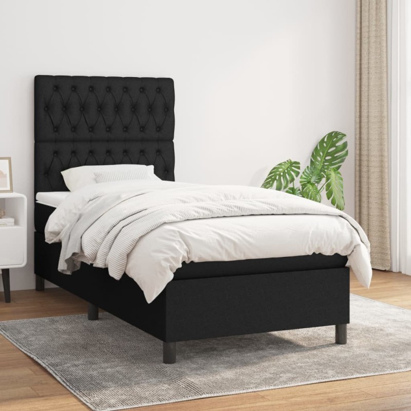 vidaXL Boxspringbett mit Matratze Schwarz 90x190 cm Stoff vidaXL Boxspringbett mit Matratze Schwarz 90x190 cm Stoff