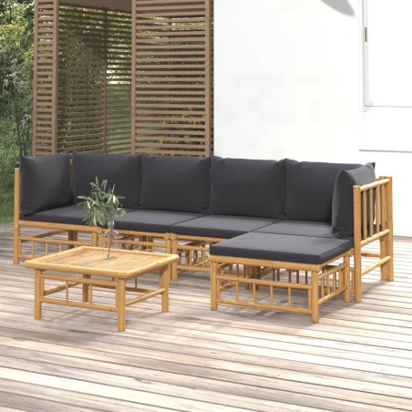 vidaXL 6-tlg. Garten-Lounge-Set mit Dunkelgrauen Kissen Bambus