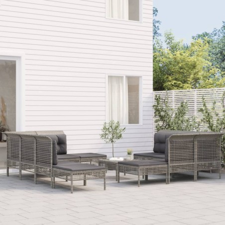 vidaXL 11-tlg. Garten-Lounge-Set mit Kissen Grau Poly Rattan