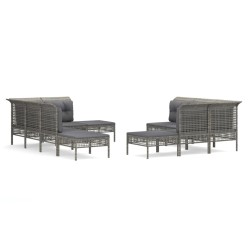 vidaXL 11-tlg. Garten-Lounge-Set mit Kissen Grau Poly Rattan