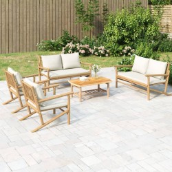 vidaXL 5-tlg. Garten-Lounge-Set mit Cremeweißen Kissen Bambus