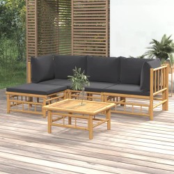 vidaXL 5-tlg. Garten-Lounge-Set mit Dunkelgrauen Kissen Bambus