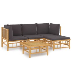 vidaXL 5-tlg. Garten-Lounge-Set mit Dunkelgrauen Kissen Bambus