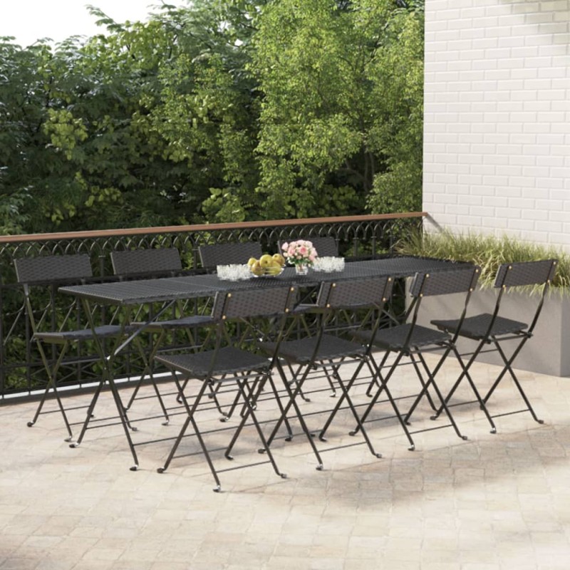 vidaXL Bistrostühle 8 Stk. Klappbar Schwarz Poly Rattan und Stahl vidaXL Bistrostühle 8 Stk. Klappbar Schwarz Poly Rattan und Stahl