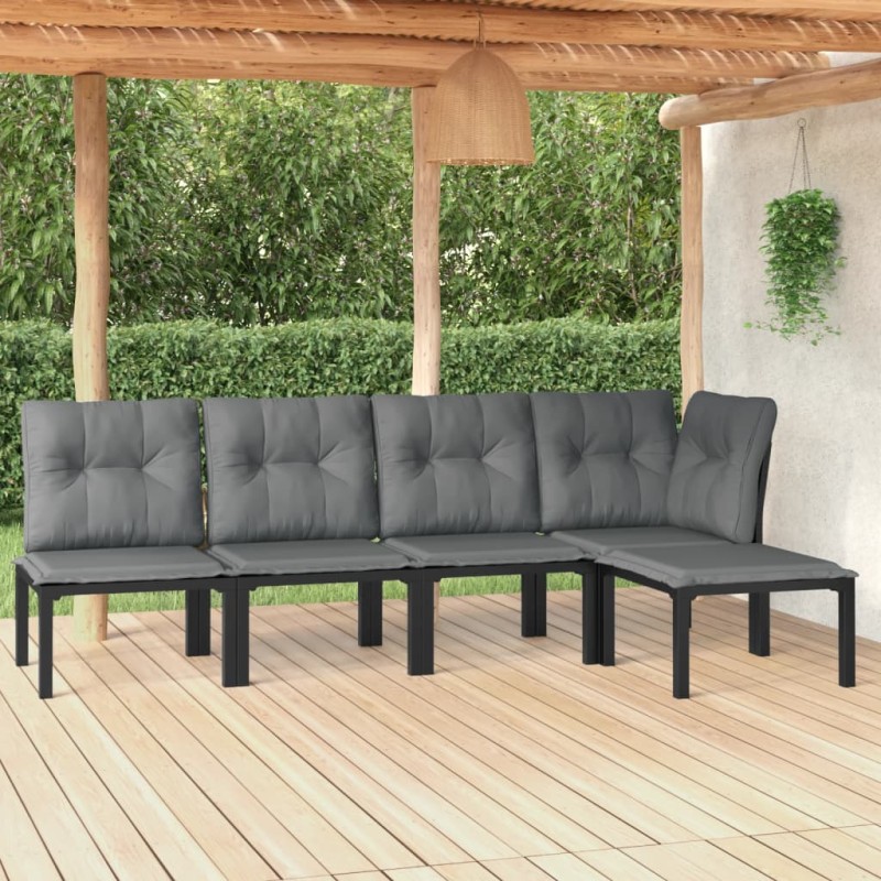 vidaXL 5-tlg. Garten-Lounge-Set Schwarz und Grau Poly Rattan vidaXL 5-tlg. Garten-Lounge-Set Schwarz und Grau Poly Rattan