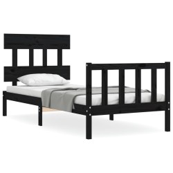 vidaXL Massivholzbett mit Kopfteil Schwarz 90x200 cm