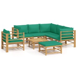 vidaXL 8-tlg. Garten-Lounge-Set mit Grünen Kissen Bambus