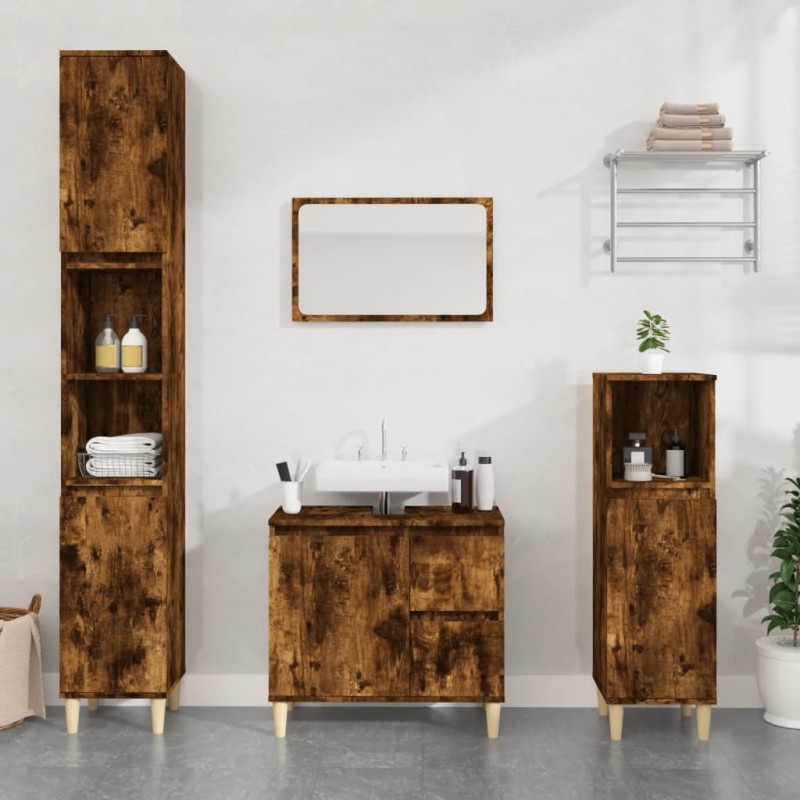 vidaXL 3-tlg. Badmöbel-Set Räuchereiche Holzwerkstoff vidaXL 3-tlg. Badmöbel-Set Räuchereiche Holzwerkstoff