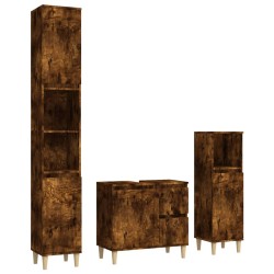 vidaXL 3-tlg. Badmöbel-Set Räuchereiche Holzwerkstoff