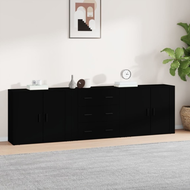 vidaXL Sideboards 3 Stk. Schwarz Holzwerkstoff vidaXL Sideboards 3 Stk. Schwarz Holzwerkstoff