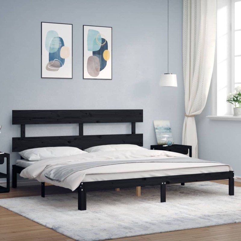 vidaXL Massivholzbett mit Kopfteil Schwarz 200x200 cm vidaXL Massivholzbett mit Kopfteil Schwarz 200x200 cm