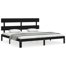 vidaXL Massivholzbett mit Kopfteil Schwarz 200x200 cm