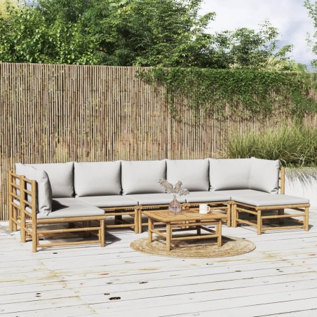 vidaXL 8-tlg. Garten-Lounge-Set mit Kissen Hellgrau Bambus