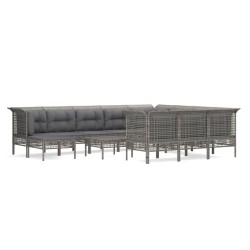 vidaXL 12-tlg. Garten-Lounge-Set mit Kissen Grau Poly Rattan