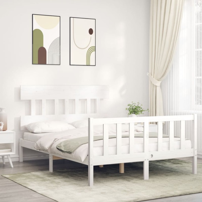 vidaXL Massivholzbett mit Kopfteil Weiß 140x190 cm vidaXL Massivholzbett mit Kopfteil Weiß 140x190 cm