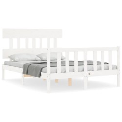 vidaXL Massivholzbett mit Kopfteil Weiß 140x190 cm