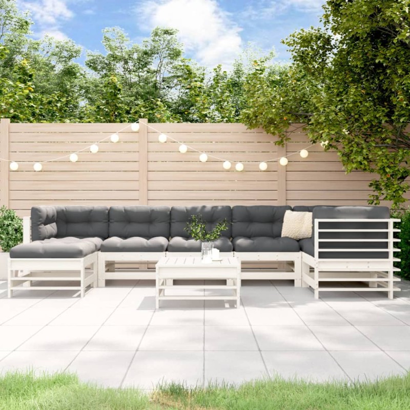 vidaXL 8-tlg. Garten-Lounge-Set mit Kissen Weiß Massivholz vidaXL 8-tlg. Garten-Lounge-Set mit Kissen Weiß Massivholz