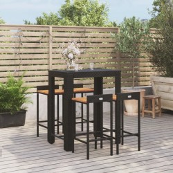 vidaXL 5-tlg. Gartenbar-Set Schwarz Poly Rattan & Massivholz Akazie