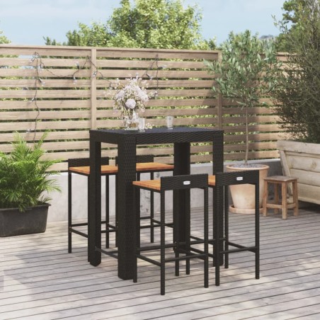 vidaXL 5-tlg. Gartenbar-Set Schwarz Poly Rattan & Massivholz Akazie