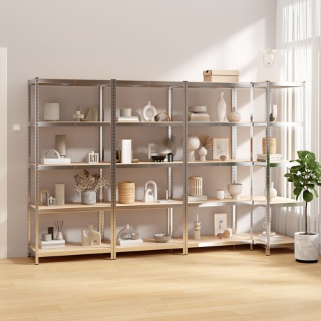 vidaXL Regale mit 5 Böden 4 Stk. Silbern Stahl & Holzwerkstoff