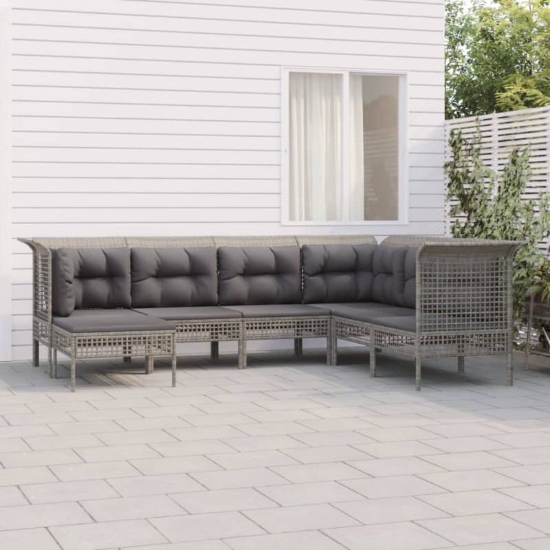 vidaXL 7-tlg. Garten-Lounge-Set mit Kissen Grau Poly Rattan vidaXL 7-tlg. Garten-Lounge-Set mit Kissen Grau Poly Rattan