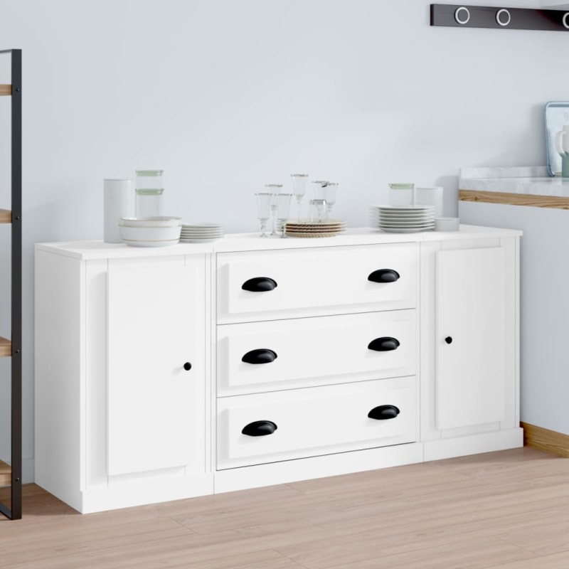 vidaXL Sideboards 3 Stk. Weiß Holzwerkstoff vidaXL Sideboards 3 Stk. Weiß Holzwerkstoff