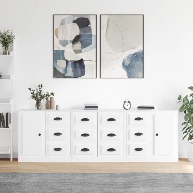 vidaXL Sideboards 3 Stk. Weiß Holzwerkstoff vidaXL Sideboards 3 Stk. Weiß Holzwerkstoff