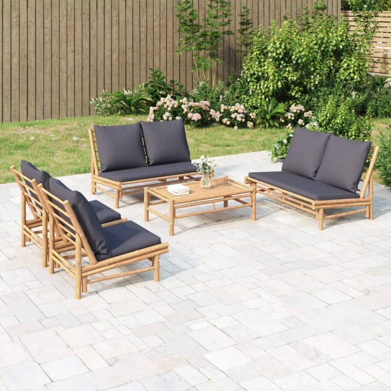 vidaXL 5-tlg. Garten-Lounge-Set mit Dunkelgrauen Kissen Bambus vidaXL 5-tlg. Garten-Lounge-Set mit Dunkelgrauen Kissen Bambus