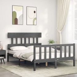 vidaXL Massivholzbett mit Kopfteil Grau 120x200 cm
