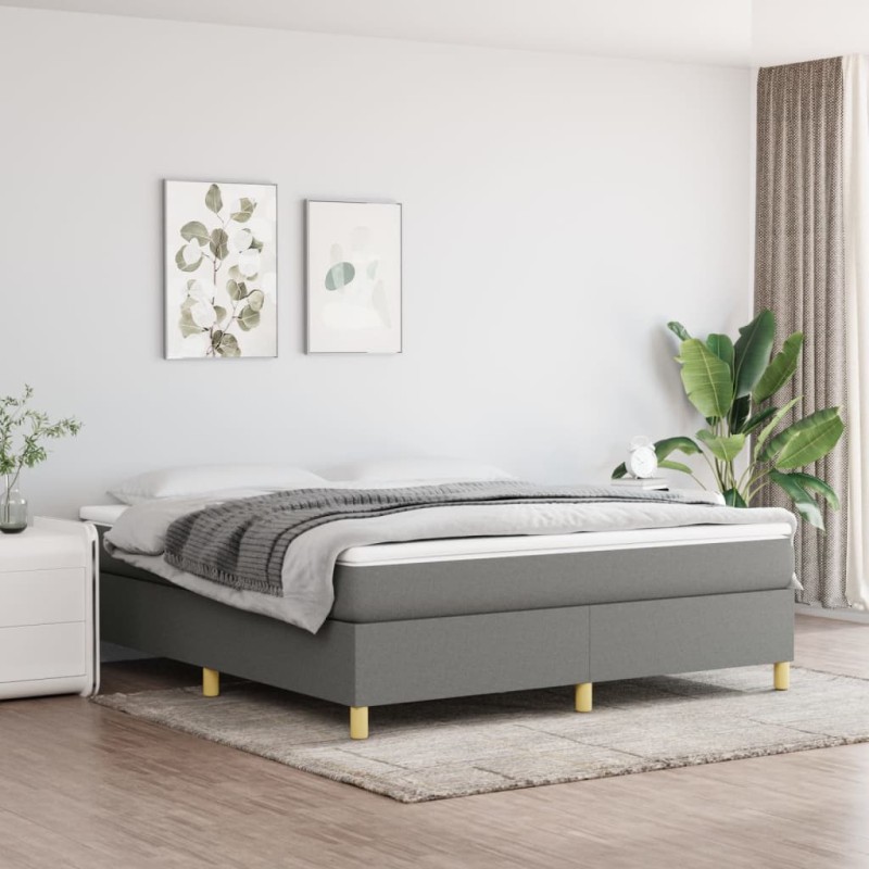 vidaXL Boxspringbett mit Matratze Dunkelgrau 180x200 cm Stoff vidaXL Boxspringbett mit Matratze Dunkelgrau 180x200 cm Stoff