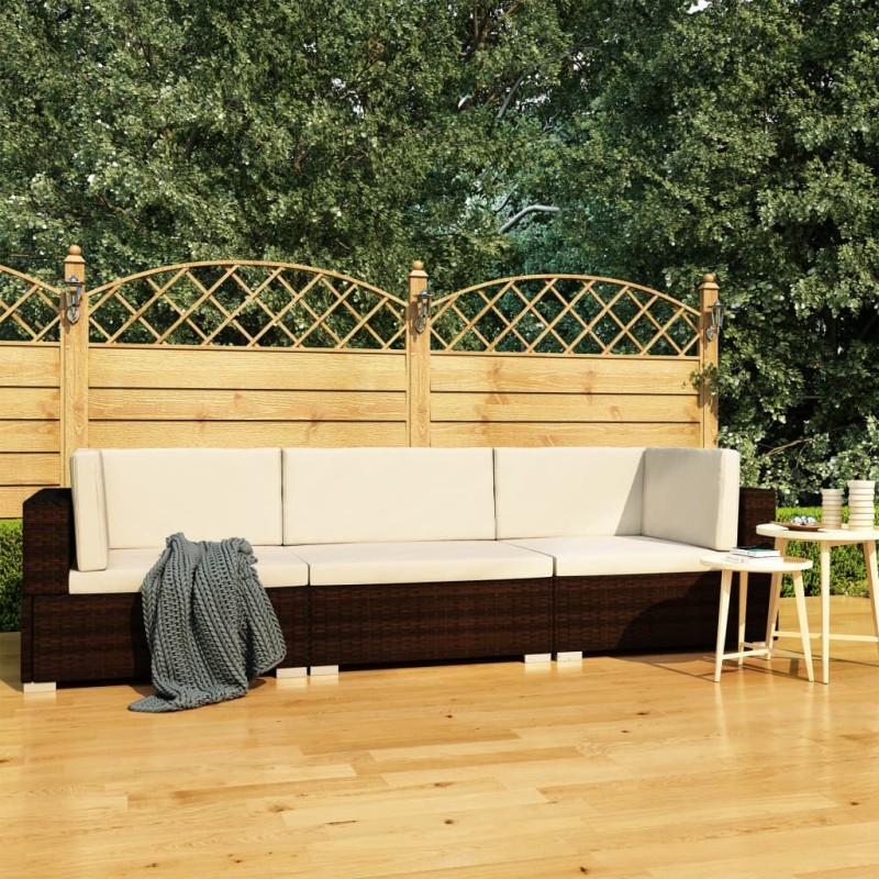3-tlg. Garten-Sofagarnitur mit Auflagen Poly Rattan Braun 3-tlg. Garten-Sofagarnitur mit Auflagen Poly Rattan Braun