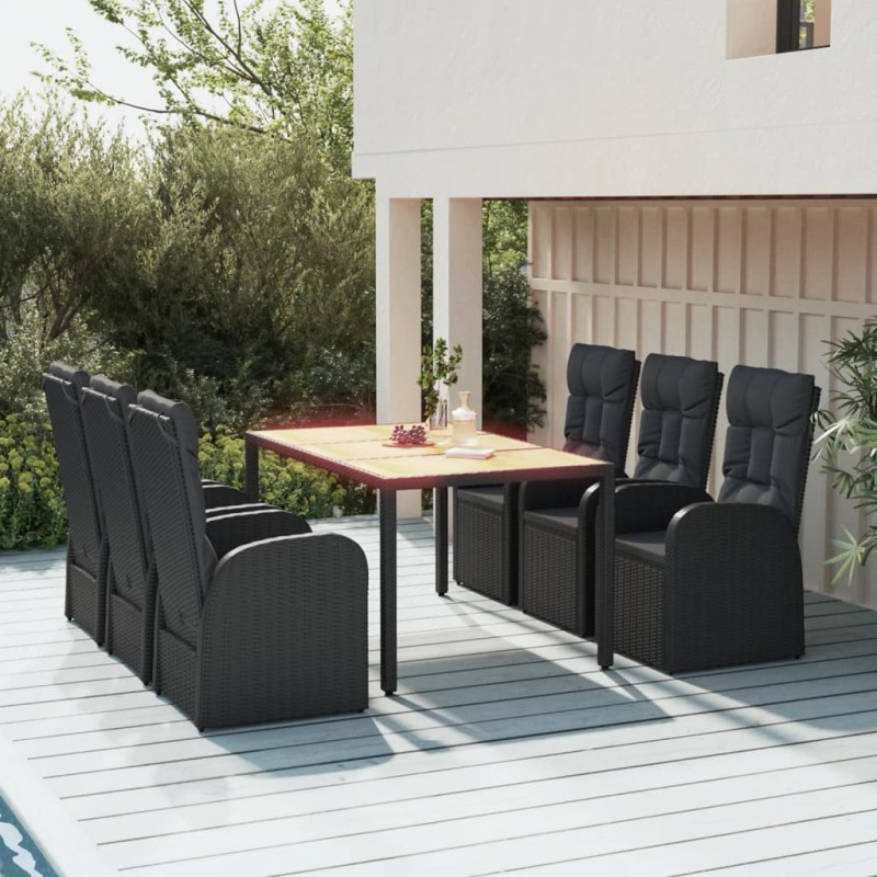 vidaXL 7-tlg. Garten-Essgruppe mit Kissen Schwarz Poly Rattan vidaXL 7-tlg. Garten-Essgruppe mit Kissen Schwarz Poly Rattan