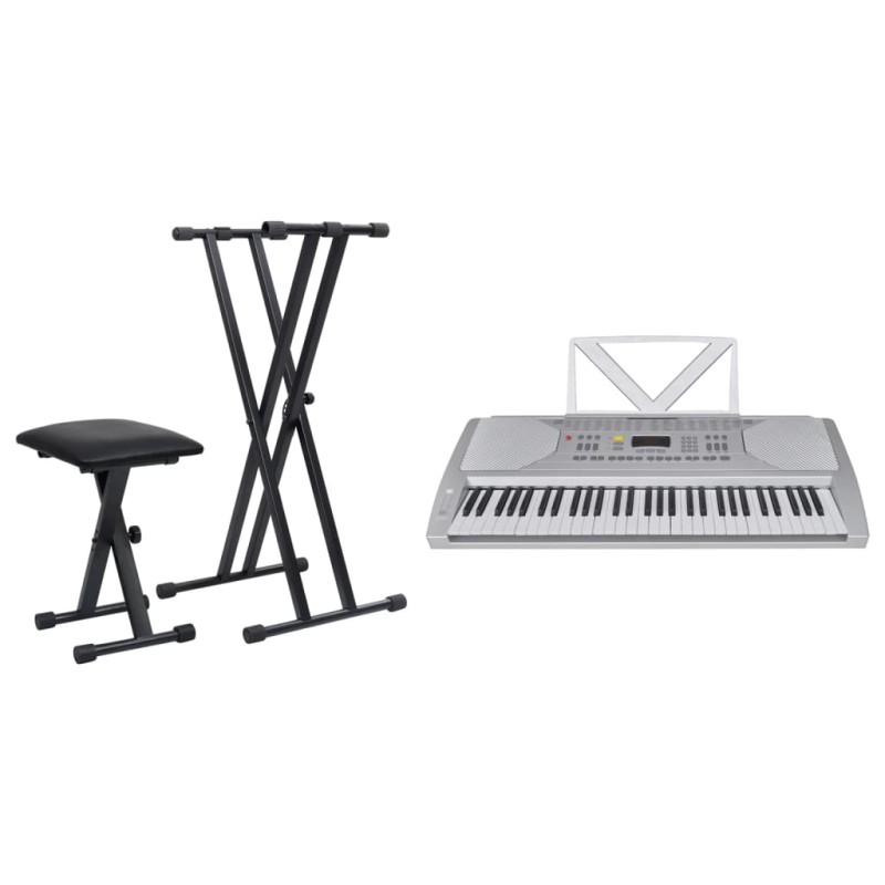 vidaXL Elektrisches Keyboard-Set mit 61 Tasten Silbern und Schwarz vidaXL Elektrisches Keyboard-Set mit 61 Tasten Silbern und Schwarz