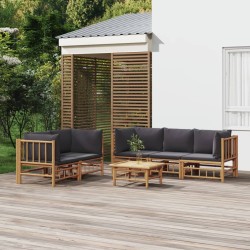 vidaXL 6-tlg. Garten-Lounge-Set mit Dunkelgrauen Kissen Bambus